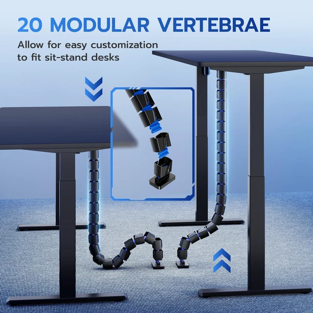 Alt view image 3 of 7 - Under Desk Cable Management Spine, Screw-On Vertebrae Cord Organizer for Standing Desk, Length-Adjustable with 20 Modular Segments for Office & Gaming Desks, Blue
