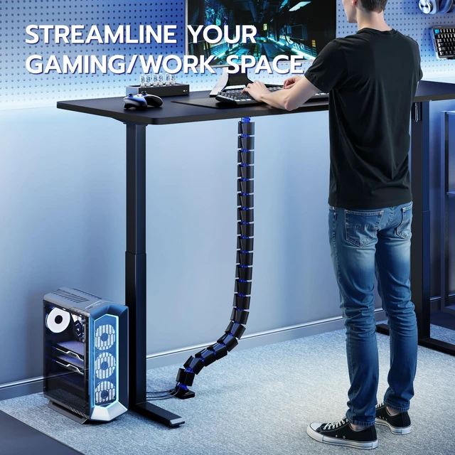 Alt view image 6 of 7 - Under Desk Cable Management Spine, Screw-On Vertebrae Cord Organizer for Standing Desk, Length-Adjustable with 20 Modular Segments for Office & Gaming Desks, Blue
