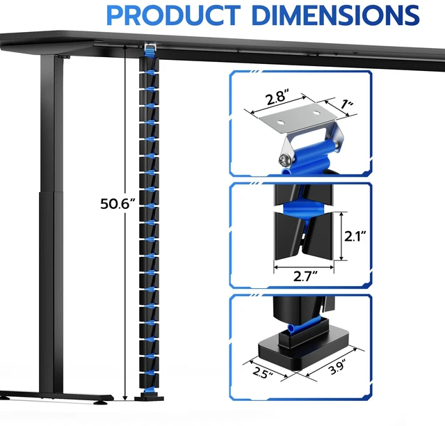 Alt view image 7 of 7 - Under Desk Cable Management Spine, Screw-On Vertebrae Cord Organizer for Standing Desk, Length-Adjustable with 20 Modular Segments for Office & Gaming Desks, Blue