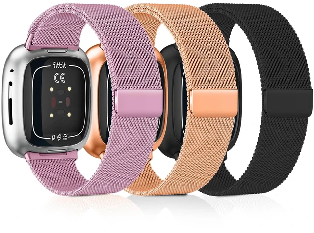 Main image of 3 Pack Metal Band Compatible for Fitbit Versa 4/3/Sense 2/1 Stainless Steel Magnetic Design,Mesh Loop Strap for Women Men