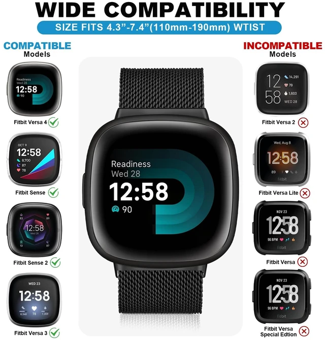 Alt view image 2 of 7 - 3 Pack Metal Band Compatible for Fitbit Versa 4/3/Sense 2/1 Stainless Steel Magnetic Design,Mesh Loop Strap for Women Men