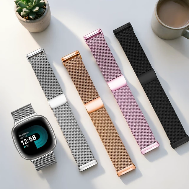 Alt view image 5 of 7 - 3 Pack Metal Band Compatible for Fitbit Versa 4/3/Sense 2/1 Stainless Steel Magnetic Design,Mesh Loop Strap for Women Men