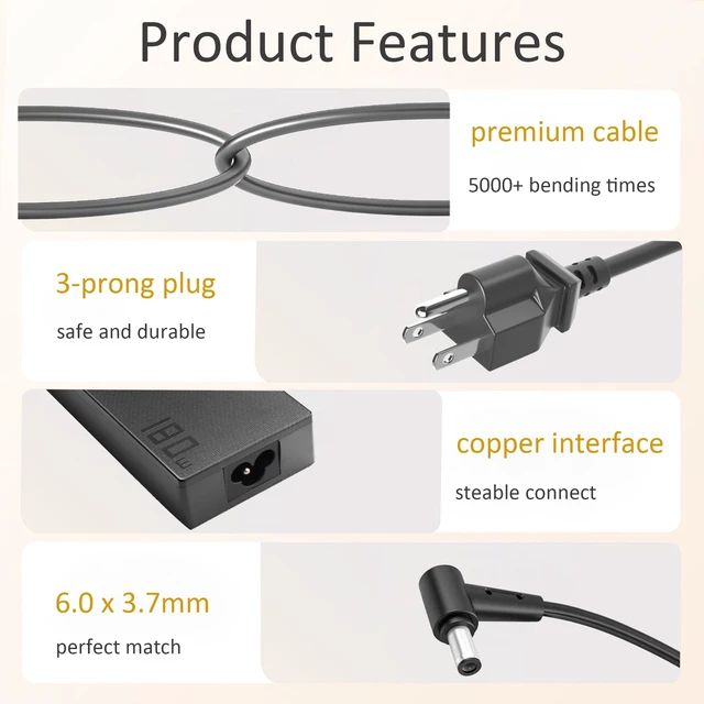 Alt view image 3 of 5 - 180W Charger Compatible with ASUS ROG Zephyrus G14 G15 GA401 GA502 GA503 Fit for TUF FX505 FX505DD FX506 FX507VI A15 A17 F17 F15 Gaming Computer, 20V 9A AC Power Adapter ADP-180TB H Charger