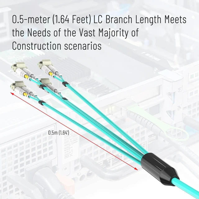 Alt view image 6 of 7 - 3.3 ft Nissin Japan MTP/MPO to 8 x LC Fiber Fanout Cable OM3 TypeB LSZH MPO Female to 4 LC-Duplex Fanout Cable, 50/125m Multi-mode Fiber Patch Cord, LSZH Jacket, for 10/40G High Density