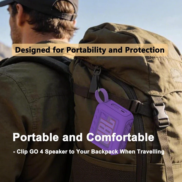 Alt view image 4 of 7 - Protective Case for JBL Go 4 Portable Bluetooth Speaker Accessories Hard Carrier and Silicone Cover for Go 4 Speaker, Shockproof Anti-Scratch Cases with Carabiner (Purple Cases)