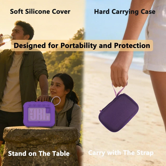 Alt view image 5 of 7 - Protective Case for JBL Go 4 Portable Bluetooth Speaker Accessories Hard Carrier and Silicone Cover for Go 4 Speaker, Shockproof Anti-Scratch Cases with Carabiner (Purple Cases)