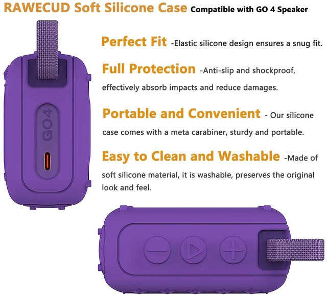 Alt view image 3 of 7 - Protective Case for JBL Go 4 Portable Bluetooth Speaker Accessories Hard Carrier and Silicone Cover for Go 4 Speaker, Shockproof Anti-Scratch Cases with Carabiner (Purple Cases)