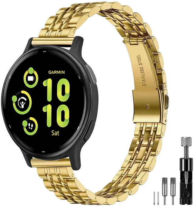 Main image of Watch Band for Garmin Vivoactive 5/6/Forerunner 165/55/70/170 20mm Slim Seven-Link Metal Stainless Steel Adjustable Wristband Bracelet for Garmin Approach S12/Venu Sq 2 Women Men