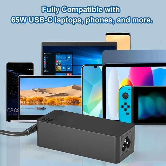 Alt view image 6 of 7 - 65W USB-C Laptop Charger for Dell Pro 13 14 16 Plus 2-in-1 Series DB04250 20V 3.25A Type-C Adapter for Dell DB14250 DB14255 Pro PB13250 PB13255 Premium PA13250 PC14250 PB14250 Rugged RA13250 RB14250