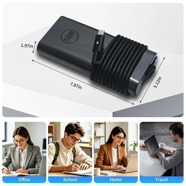 Alt view image 6 of 7 - 130W USB C Laptop Charger for Dell XPS 15/17, Precision and Latitude XPS 9575/9500/9510/9520/9530/9700/9710/9720, Precision 5530/5550/5560/5570/5750/5760, Latitude 5420/5450/5520/5540/7410