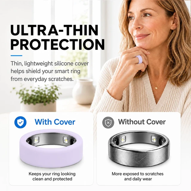 Alt view image 4 of 7 - 8Pack Ring Cover Compatible with Oura Ring 5,Silicone Protector 0.4mm Ultra-Thin, Anti-Scratch, Lightweight Ring Protector Case for Men and Women,Supports Charging-L for 12/13