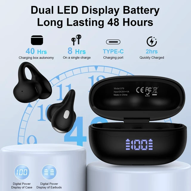Alt view image 2 of 7 - Clip On Earbuds Samsung Wireless Ear Buds Bluetooth 5.4 Open Ear Headphones for Samsung Galaxy S26 Ultra S26Plus S26 A37 A57 S25 FE A17 A16 A36, 48H Playtime Open Ear Earbuds for iPhone 17e 17 Pro Max