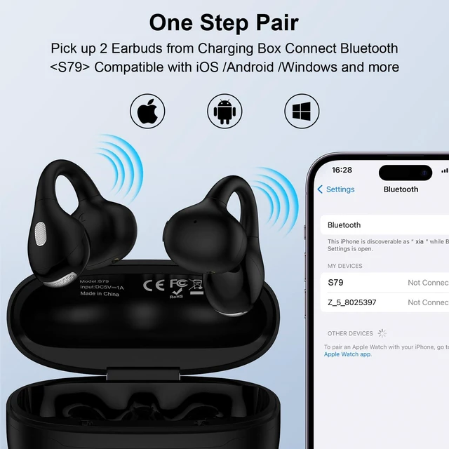Alt view image 4 of 7 - Clip On Earbuds Samsung Wireless Ear Buds Bluetooth 5.4 Open Ear Headphones for Samsung Galaxy S26 Ultra S26Plus S26 A37 A57 S25 FE A17 A16 A36, 48H Playtime Open Ear Earbuds for iPhone 17e 17 Pro Max