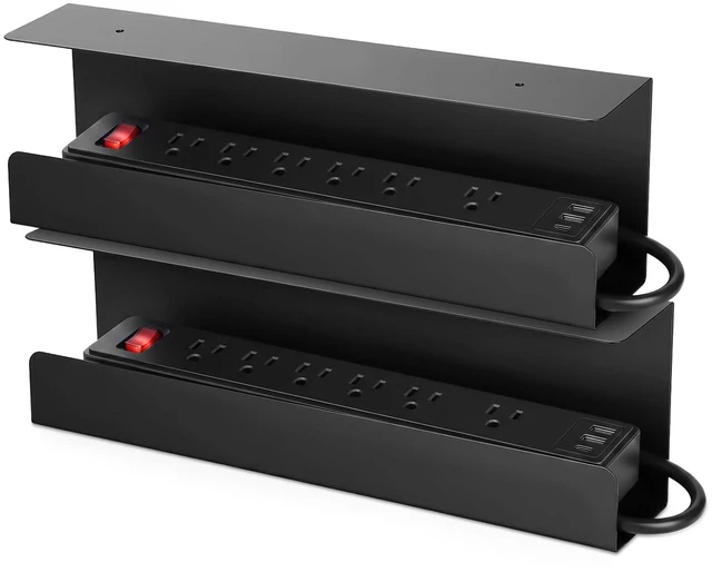 Main image of 2 Pack Under Desk Cable Management Tray,Hold 11 lbs, 16 x 5 x 3 Inch, Black Heavy Duty Steel, Power Strip Holder, Cord Organizer, Cable Rack, Wire Management for Office Workspace, Reduces Desk Clutter