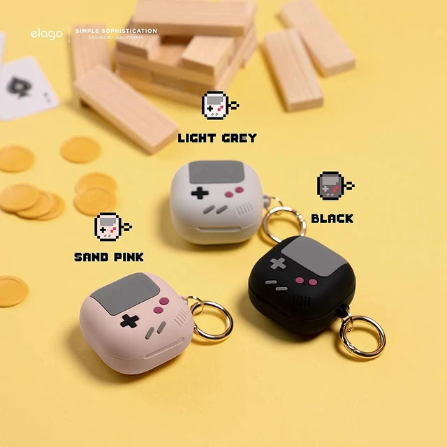 Alt view image 7 of 7 - GB5 Case for Galaxy Buds FE, 2 Pro, 2, Pro, Live Classic Handheld Game Console Design (2021) (2020) (2023) (2022) (Sand Pink)