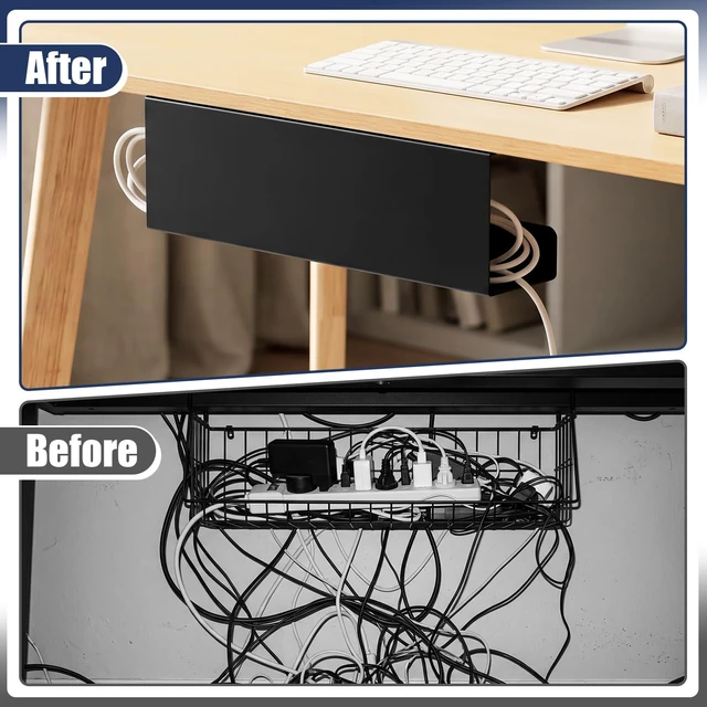 Alt view image 4 of 7 - 2 Pack Under Desk Cable Management Tray,Hold 11 lbs, 16 x 5 x 3 Inch, Black Heavy Duty Steel, Power Strip Holder, Cord Organizer, Cable Rack, Wire Management for Office Workspace, Reduces Desk Clutter
