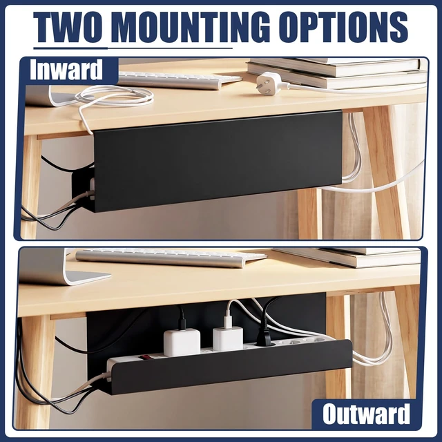 Alt view image 5 of 7 - 2 Pack Under Desk Cable Management Tray,Hold 11 lbs, 16 x 5 x 3 Inch, Black Heavy Duty Steel, Power Strip Holder, Cord Organizer, Cable Rack, Wire Management for Office Workspace, Reduces Desk Clutter