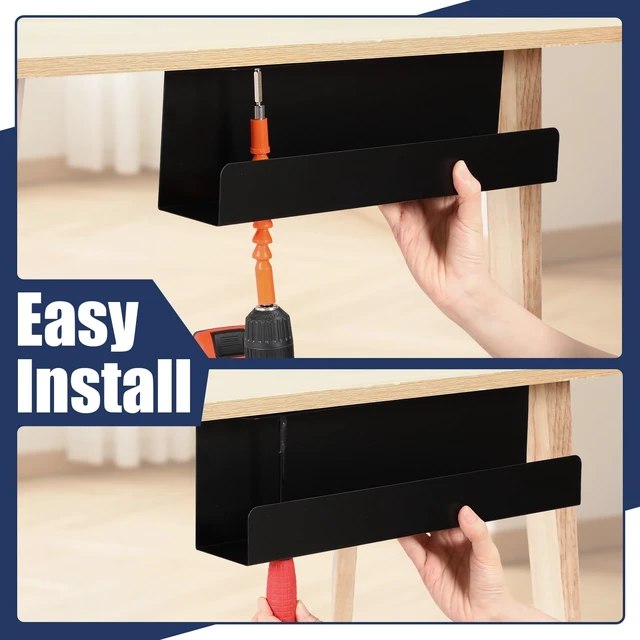 Alt view image 6 of 7 - 2 Pack Under Desk Cable Management Tray,Hold 11 lbs, 16 x 5 x 3 Inch, Black Heavy Duty Steel, Power Strip Holder, Cord Organizer, Cable Rack, Wire Management for Office Workspace, Reduces Desk Clutter
