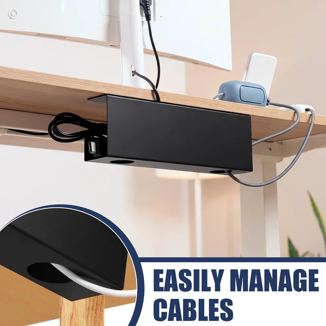 Alt view image 7 of 7 - 2 Pack Under Desk Cable Management Tray,Hold 11 lbs, 16 x 5 x 3 Inch, Black Heavy Duty Steel, Power Strip Holder, Cord Organizer, Cable Rack, Wire Management for Office Workspace, Reduces Desk Clutter