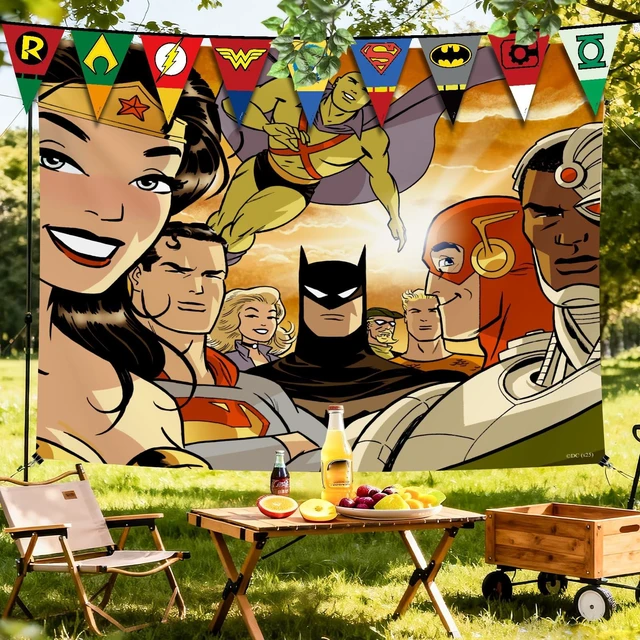 Alt view image 2 of 7 - Superhero Backdrop Decoration, 51"x59" Hero Photo Booth Background Banner for Birthday Party Cake Table, Photo Booth Supplies, Camping Picnic Decorations, Indoor Outdoor Wall Decor