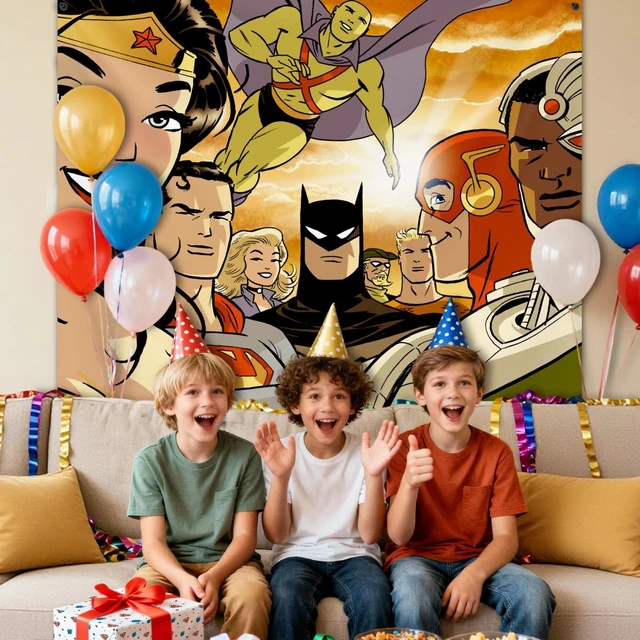 Alt view image 3 of 7 - Superhero Backdrop Decoration, 51"x59" Hero Photo Booth Background Banner for Birthday Party Cake Table, Photo Booth Supplies, Camping Picnic Decorations, Indoor Outdoor Wall Decor