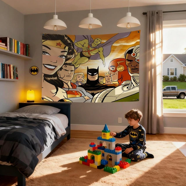 Alt view image 4 of 7 - Superhero Backdrop Decoration, 51"x59" Hero Photo Booth Background Banner for Birthday Party Cake Table, Photo Booth Supplies, Camping Picnic Decorations, Indoor Outdoor Wall Decor