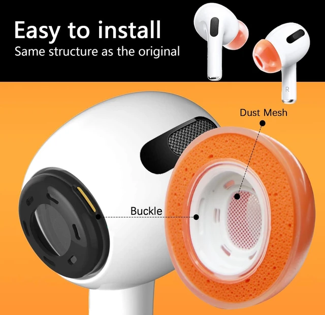 Alt view image 5 of 7 - Memory Foam Ear Tips for AirPods Pro 1st & 2nd Gen - Upgraded Liquid Silicone Rubber, Superior Noise Isolation, Secure Fit & Ultimate Comfort, Fits Charging Case, 1 Pair (Orange Small)