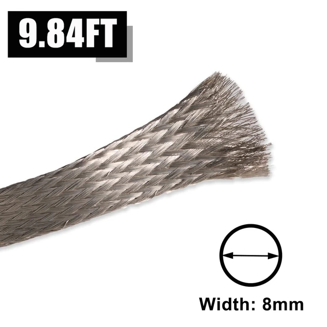 Alt view image 3 of 7 - 9.84ft 8mm Braided Ground Strap Tinned Copper Flat Sleeving Expandable Metal Sheath Screening Signal Wire Cable Shielded