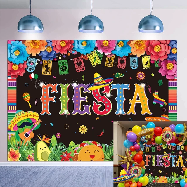 Main image of Mexican Fiesta Backdrop Banner 8x6FT, Mexican Party Decorations Background Mexican Theme Paper Flowers Backdrops for Photography Fiesta Birthday Party Decor Photo Props