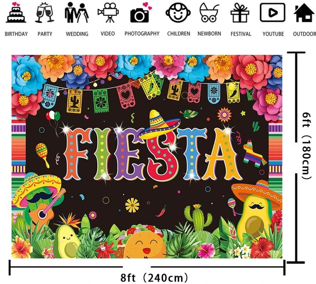 Alt view image 6 of 7 - Mexican Fiesta Backdrop Banner 8x6FT, Mexican Party Decorations Background Mexican Theme Paper Flowers Backdrops for Photography Fiesta Birthday Party Decor Photo Props
