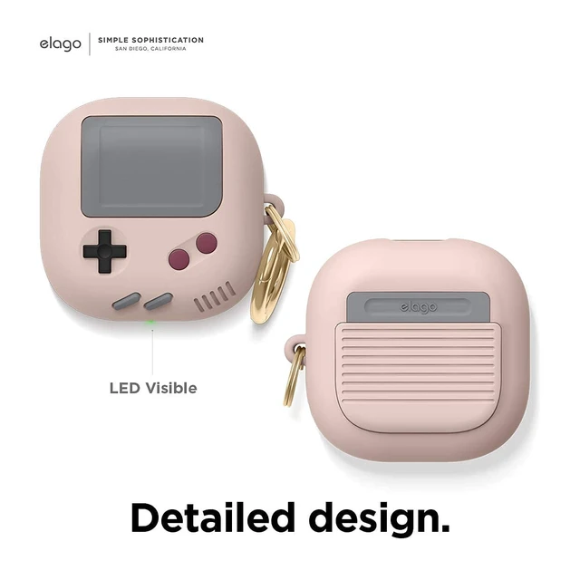 Alt view image 4 of 7 - GB5 Case for Galaxy Buds FE, 2 Pro, 2, Pro, Live Classic Handheld Game Console Design (2021) (2020) (2023) (2022) (Sand Pink)
