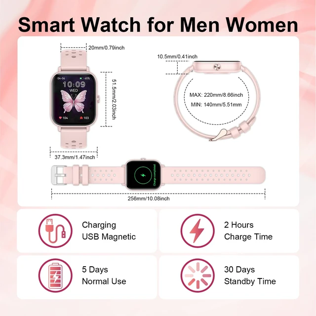 Alt view image 7 of 7 - Smart Watch for Women, 1.83" HD Smartwatch Compatible Android & iOS (Answer/Make Calls), 130+ Sport Modes Fitness Tracker with Heart Rate/Sleep/SpO2 Monitor, IP68 Waterproof