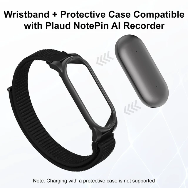 Alt view image 2 of 7 - Nylon Wristband + PC Frame Compatible with Plaud NotePin & NotePin S AI Voice Recorder Strap, Upgraded Soft Replacement Band Case for PlaidNote Pin Accessories Women Men