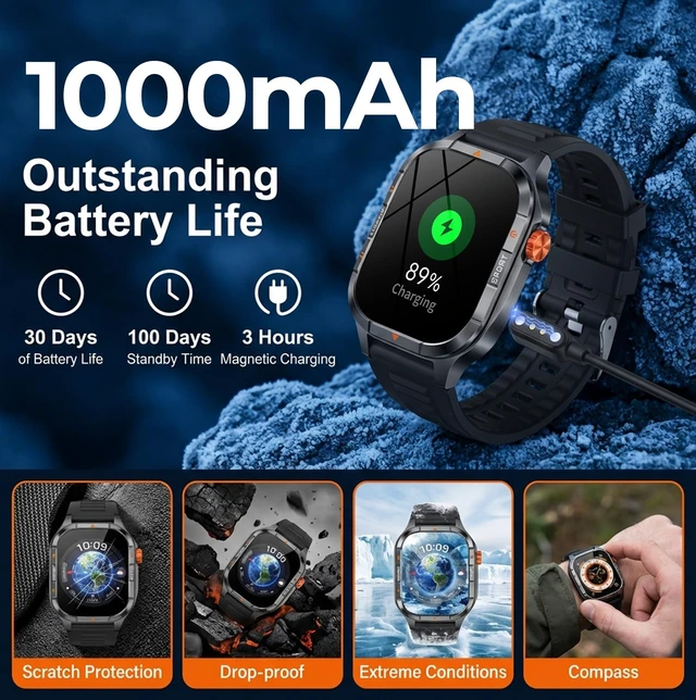 Alt view image 4 of 7 - Smart Watch for Men, 30 Day Battery 2.01in AMOLED Ultra-Clear Screen Smartwatch, IP68 Waterproof 100+ Exercise Modes Answer/Make Call,Sleep/Running Coach Fitness Tracker for Android/iOS