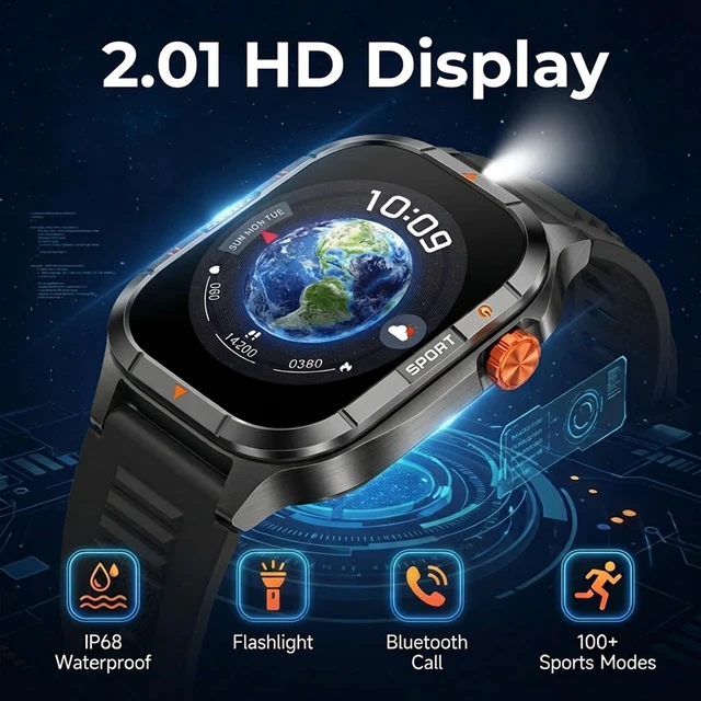 Alt view image 5 of 7 - Smart Watch for Men, 30 Day Battery 2.01in AMOLED Ultra-Clear Screen Smartwatch, IP68 Waterproof 100+ Exercise Modes Answer/Make Call,Sleep/Running Coach Fitness Tracker for Android/iOS