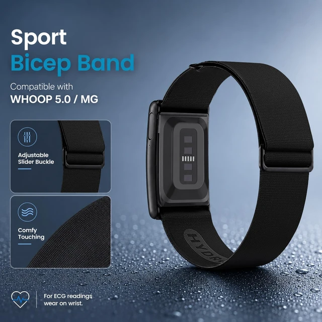 Alt view image 2 of 6 - Nylon Sport Band Compatible with Whoop 5.0 Bicep Bands One, Peak, Life Adjustable Elastic Arm Band for WHOOP 5.0/ MG Fitness Tracker, Sweat Resistant Bicep Strap Replacement for Whoop MG Life