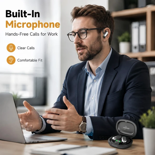 Alt view image 6 of 7 - Open Ear Headphone Bluetooth 5.4 Wireless Earphone Air Conduction Earbuds with Earhook Mic 50H Playtime LED Display Charging Case Comfort Sport Headset for Running, Fitness, Yoga, Work (Black)