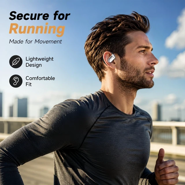 Alt view image 7 of 7 - Open Ear Headphone Bluetooth 5.4 Wireless Earphone Air Conduction Earbuds with Earhook Mic 50H Playtime LED Display Charging Case Comfort Sport Headset for Running, Fitness, Yoga, Work (Black)