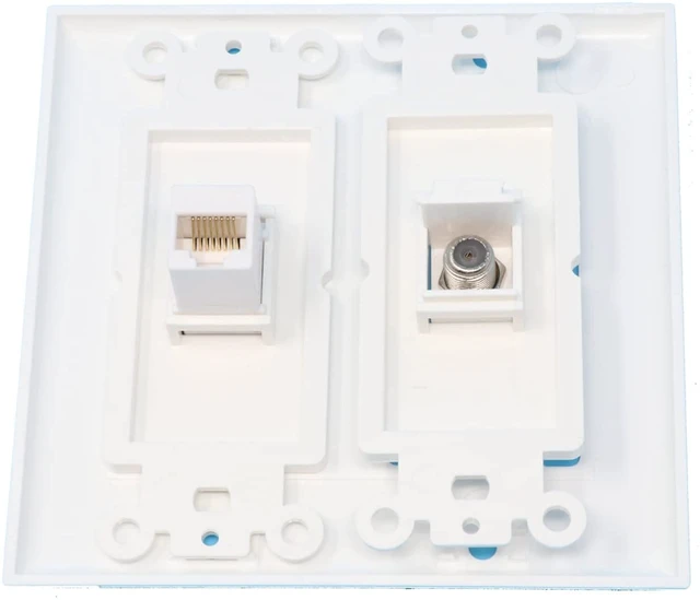 Alt view image 2 of 2 - 1 Port Coax Cable TV- F-Type 1 Port Cat6 Ethernet Dual Gang Wall Plate - White