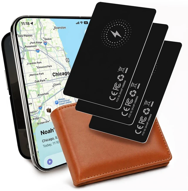 Main image of Wallet Tracker Card 3 Pack, Works with Apple Find My (iOS Only), Rechargeable Bluetooth Anti-Loss Item Locator for Wallet, Passport, Luggage, Bags and Personal Items