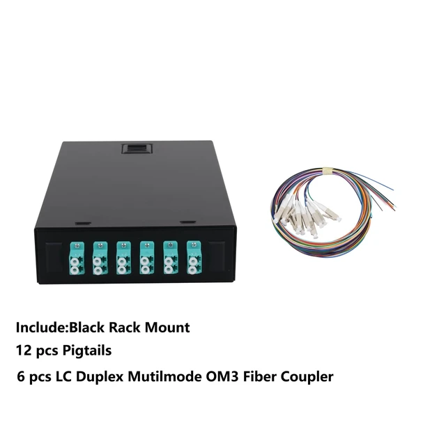 Alt view image 2 of 4 - 12 Fiber Port LC OM3 Multimode Fiber Box Wall/Desktop Mount Kit with LC OM3 pigtails & couplers, Indoor FTTH/network distribution, Wall mount or desktop terminal Enclosure with splice trays