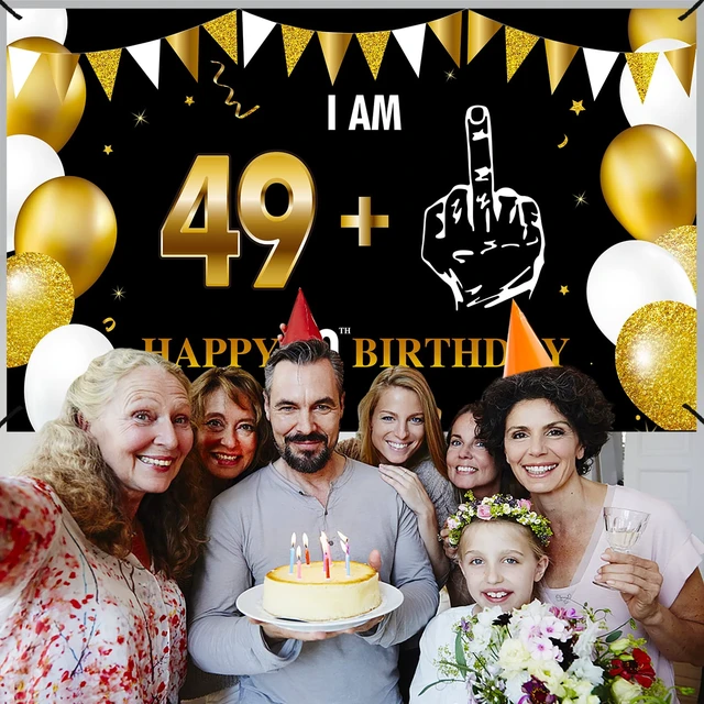 Alt view image 4 of 6 - 50th Birthday Decorations, Big Black Gold I Am 49+1 Banner Black Gold Happy 50th Birthday Anniversary Banner Backdrop Poster Sign, Fifty Years Photo Poster Sign Party Supplies