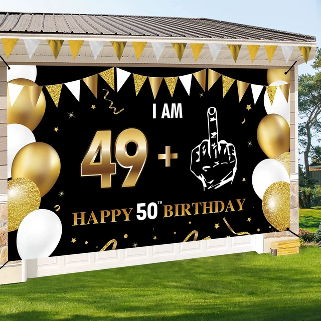 Alt view image 5 of 6 - 50th Birthday Decorations, Big Black Gold I Am 49+1 Banner Black Gold Happy 50th Birthday Anniversary Banner Backdrop Poster Sign, Fifty Years Photo Poster Sign Party Supplies