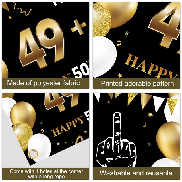 Alt view image 6 of 6 - 50th Birthday Decorations, Big Black Gold I Am 49+1 Banner Black Gold Happy 50th Birthday Anniversary Banner Backdrop Poster Sign, Fifty Years Photo Poster Sign Party Supplies
