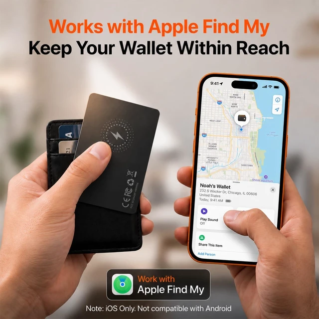 Alt view image 2 of 7 - Wallet Tracker Card 3 Pack, Works with Apple Find My (iOS Only), Rechargeable Bluetooth Anti-Loss Item Locator for Wallet, Passport, Luggage, Bags and Personal Items