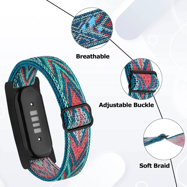 Alt view image 4 of 7 - Elastic Band Compatible for Google Fitbit Air, Nylon Sport Watch Strap, Breathable Soft Braided Replacement Wristband, Easy Install Size Adjustable