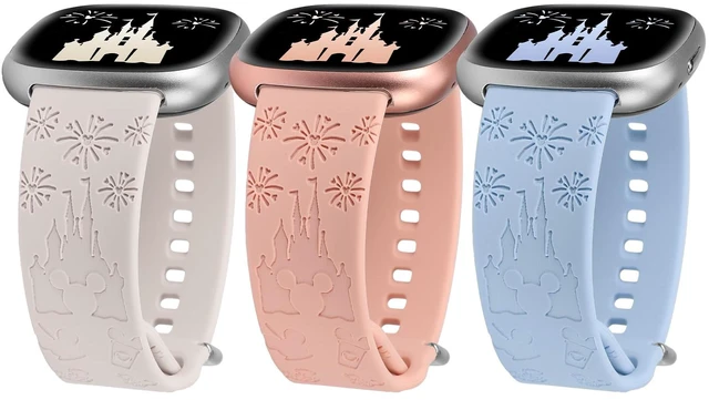 Main image of 3 Pack Cartoon Engraved Band Compatible with Fitbit Versa 4 Bands/Fitbit Versa 3 Bands/Sense/Sense 2 Band Women, Cute Soft Silicone Replacement Bracelet Sport Designer Fancy Strap for Versa 4
