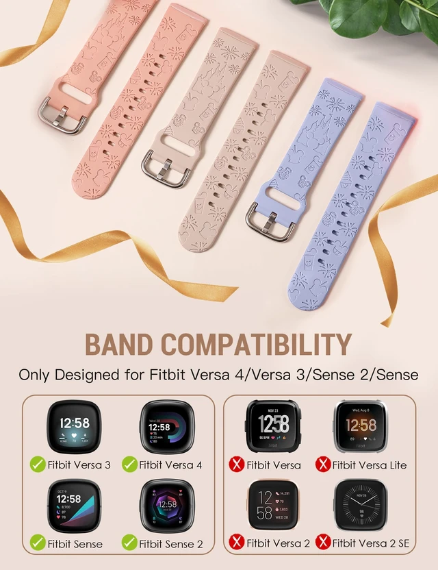 Alt view image 2 of 5 - 3 Pack Cartoon Engraved Band Compatible with Fitbit Versa 4 Bands/Fitbit Versa 3 Bands/Sense/Sense 2 Band Women, Cute Soft Silicone Replacement Bracelet Sport Designer Fancy Strap for Versa 4