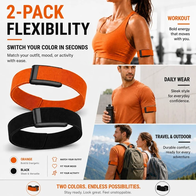 Alt view image 2 of 7 - 2 Pack CoreKnit Bicep Bands Compatible with WHOOP 5.0, Peak, MG & Life, Adjustable Quick-Dry Elastic Upper Arm Straps for Workout, Running & Fitness