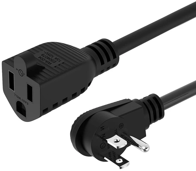 Main image of 5-Pack 1 Feet Power Extension Cord,16 AWG Angle Power Cord Computer Power Extension Cord,UL Listed,NEMA 5-15R to NEMA 5-15P Short Power Extension Cable,125V / 13A,0.3m,Black